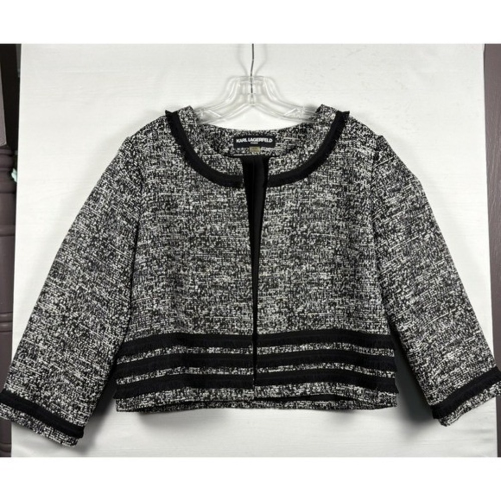 Karl Lagerfeld black/white Tweed‎ Suit Jacket Cropped work casual XL